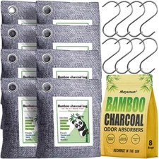 Natural Activated Charcoal Odor Eliminator - 8 Bamboo Bags for Fresh Air