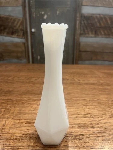 Vintage 8.5 Inch Milk Glass Bud Vase Scalloped Rim
