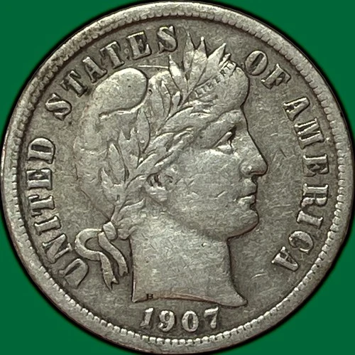 1907 Barber Dime Choice Very Fine VF+ Coin #33934