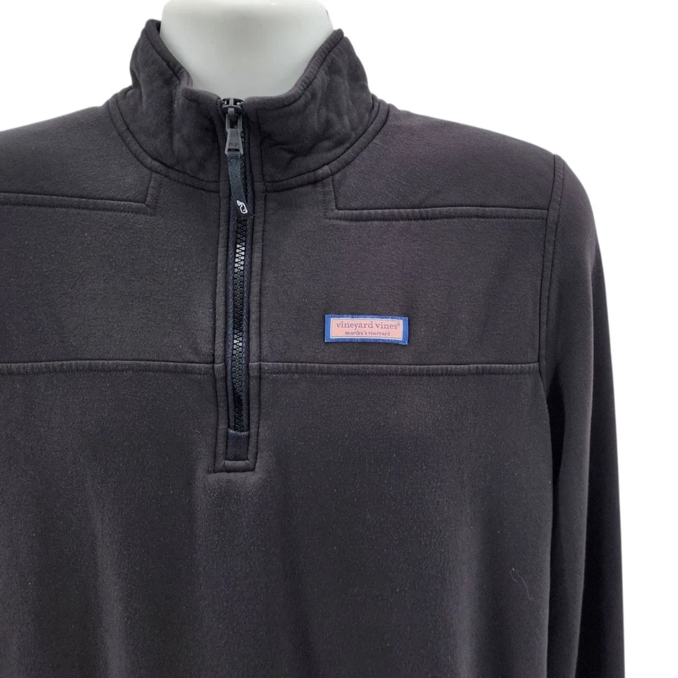 Vineyard Vines Para Hombres Sudadera Mediana Camisa Oveja 1/4 Cremallera Negra Manga Larga Foto 2 de 4
