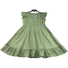 White Mark Dress Womens Plus Size 1XL Green Vneck Sleeveless New Pockets