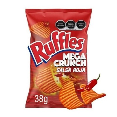 5X RUFFLES MEGA CRUNCH SALSA ROJA - SABRITAS MEXICANAS (5 Paquetes de 38g c/u)