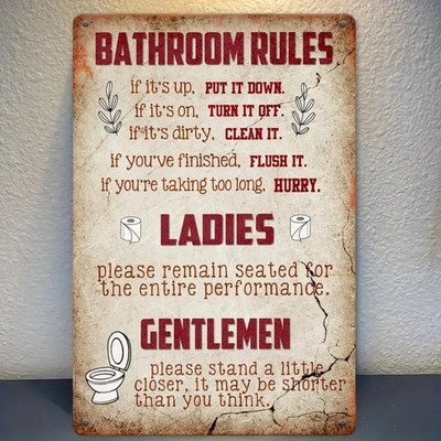 Bathroom Rules Sign Vintage Metal Aluminum Sign 8x12 Funny Decor