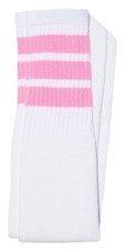 Skater Socks 30" Over the knee White tube socks with Baby Pink stripes style 1