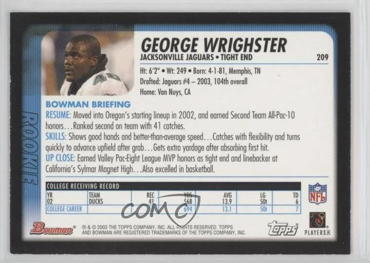 2003 Bowman Silver George Wrighster #209 Rookie RC - Image 2 of 2