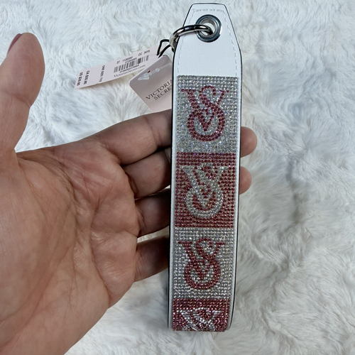 Victoria’s Secret Muñequera Llavero Correa Dije Brillo Blanco Monograma Logo Nuevo con Etiquetas - Imagen 3 de 7