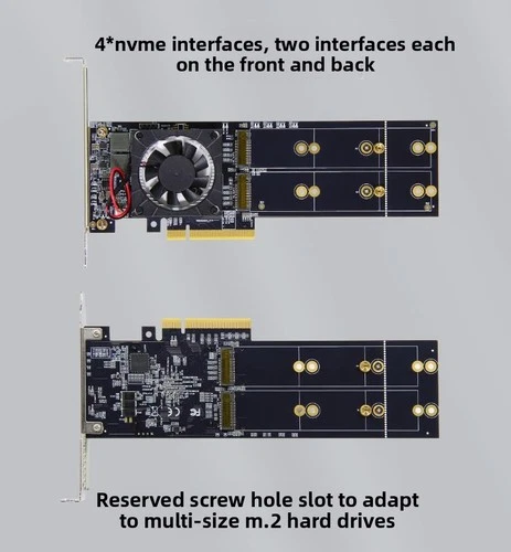 PCIe 3.0 x8 to 4x M.2 NVMe SSD Adapter Card with PLX8747 IT Mode No split