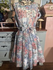 Tommy Hilfiger Shadow Stripe White Floral Fit & Flare Belted Dress. Sz 10