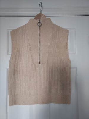 Neu mit Etikett Noisy May beige Reißverschluss Ausschnitt Pullover Weste Strick Top Größe M