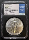 2019 SILVER EAGLE. FIRST DAY OF ISSUE. NGC CERTIFIED MS70 CERT.#4951176-013