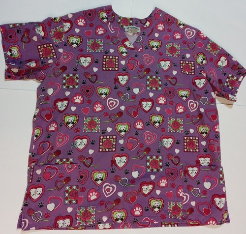 Natural Uniforms Natural Prints Scrub Women's 2XL 'Puppy Love' Top