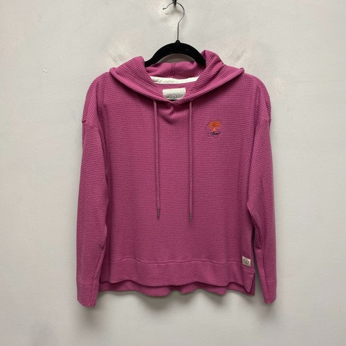 Straight Down Womens Pink Drawstring Thermal Waffle Knit Pullover Rosa Hoodie S