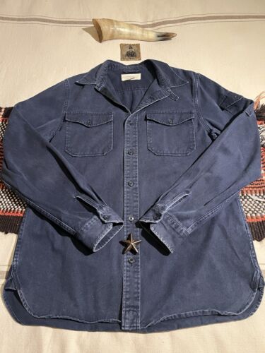 Camisa Denim Supply CPO L Cuello de lengüeta militar Resistente Taladro Algodón RRL-ish Azul - Imagen 15 de 24