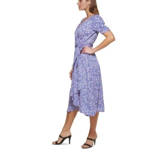 DKNY Blanco Mangas Acanaladas Nuevo con Etiquetas Forrado Corbata Cintura Floral Puf Manga Imitación Envoltura Talla 4 - Imagen 3 de 18
