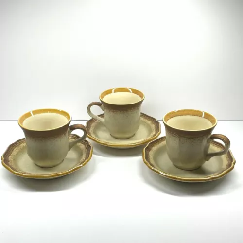 VTG Mikasa Whole Wheat E8000 Stoneware Coffee/Tea Cups and Saucers Dinnerware