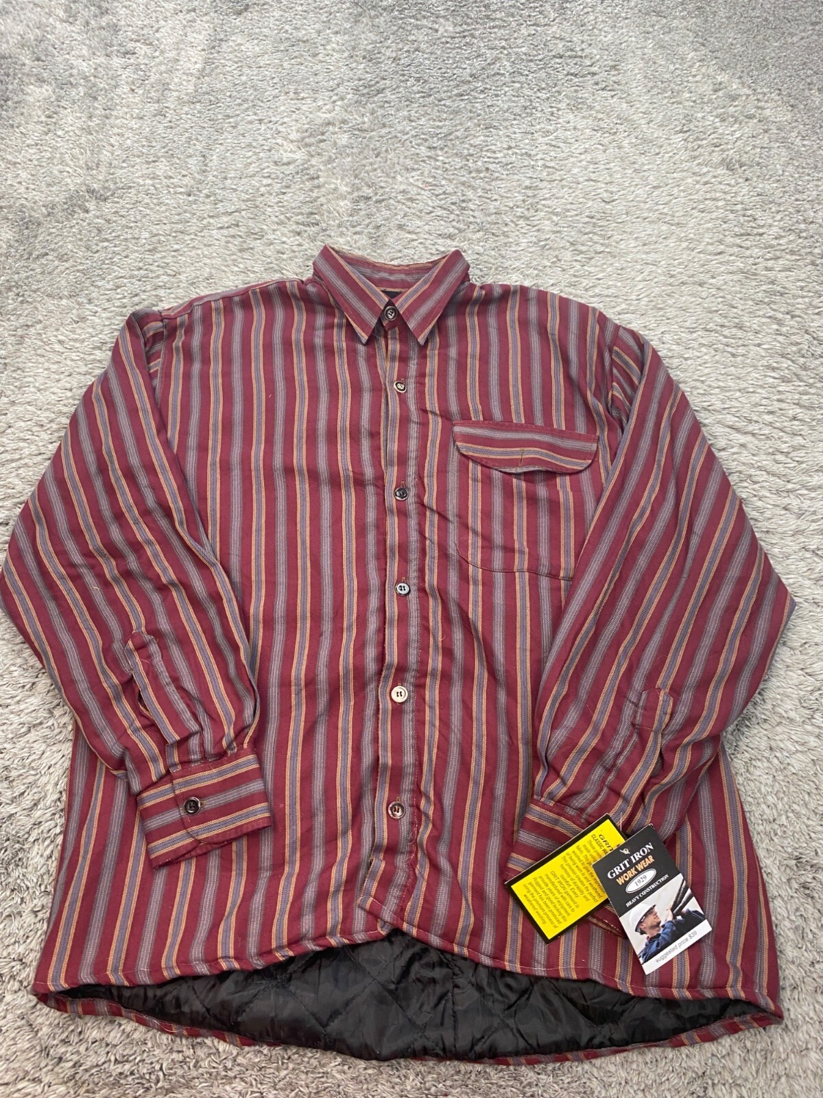 Men's Large Red Fleece Sherpa Flannel Shacket Grit Iron Work Wear Jacket NWT