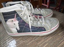 Vans Sneaker Kids Size 3 Unicorn High Tops Silver Glitter Lace with Zip