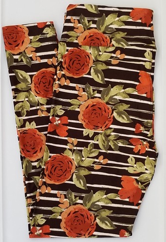 OS LuLaRoe One Size Leggings Cute Roses & Stripes NWT R27 New - 第 4/6 張圖片