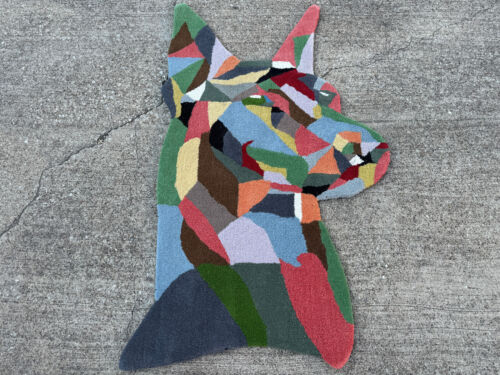 SMALL RUG 3x5 HANDMADE colorful handtufted clean animal dog kid children fun