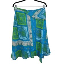 Vtg 90s Boho Coquette Sheer Patchwork Print Skirt 10 Blue Bandana Asymmetrical