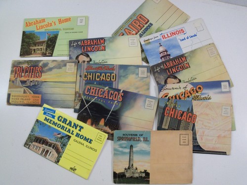 ILLINOIS IL LINEN & CHROME SOUVENIR POSTCARD FOLDERS! UNPOSTED 12 LOT 1940+ #091 - Picture 2 of 10