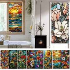 Flower Stained Glass Window Film Privacy Frosted Glass Film Static Cling Sticker