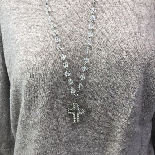 ART DECO Halskette Glasperlen mit Kreuzanhänger mit Strasssteinen Länge: 84 cm - Bild 8 von 14