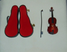 Miniature Violin in Case Dollhouse Size Real Wood
