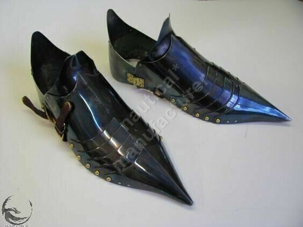 Medieval Réplica Acero Pies Armor Sabaton Negro Antigüedad Recreación Zapato