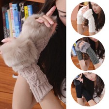Women Long Half Finger Fingerless Gloves Arm Hand Warmer Knitted Mittens Winter
