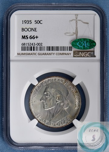 1935 Boone Commemorative 50c NGC MS 66+ w/CAC Endorse - Vintage Booming Luster - Picture 7 of 12