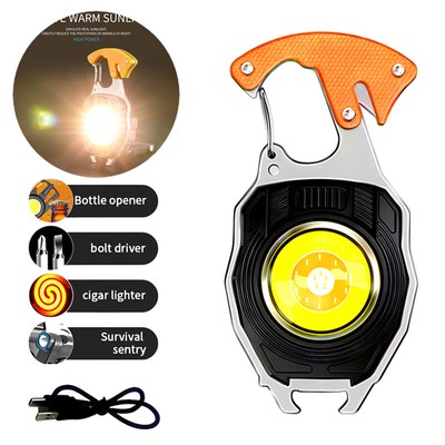 Mini LED Work Light Keychain Flashlight Torch Camping Lamp USB Rechargeable