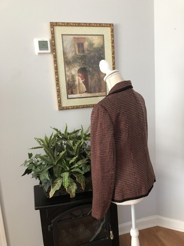 Perry Ellis Tweed Blazer Size 8 Red Black Lontg Sleeve Single Breasted Tweed - Picture 5 of 10