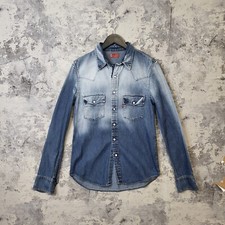 Levi's Western Sawtooth Snap Pearl Shirt Men's Medium Blue Denim  Button A