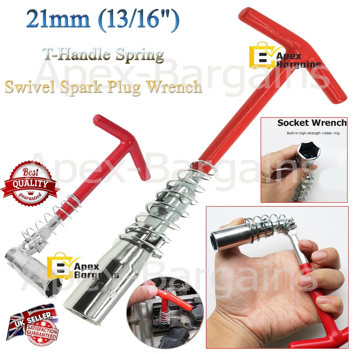 Spark Plug T Handle Flexible Spring Swivel Wrench Removal Spanner 21mm Socket UK