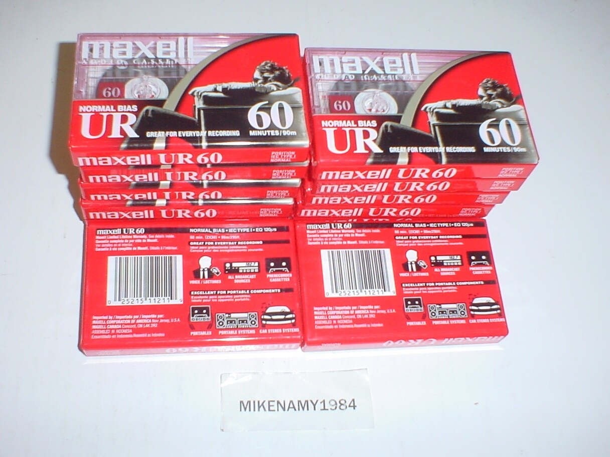 Maxell UR 60 Minute Blank Audio Cassette Tapes Normal Bias Lot of 12 New Sealed