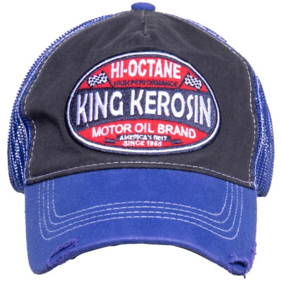 King Kerosin Rockabilly Vintage Trucker Cap Kappe Mütze - Hi-Octane Blau - Bild 1 von 3