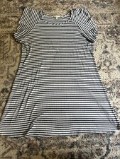 Como Blu Dress Size XXL Blue Stripes Round Neck Flair Short Sleeves