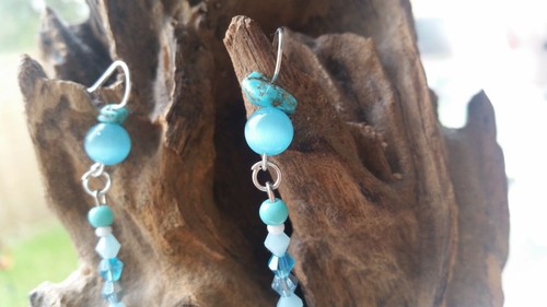 Native American sunbeam earrings CLEANSED turquoise blue teal silver cats eye - Picture 2 of 12