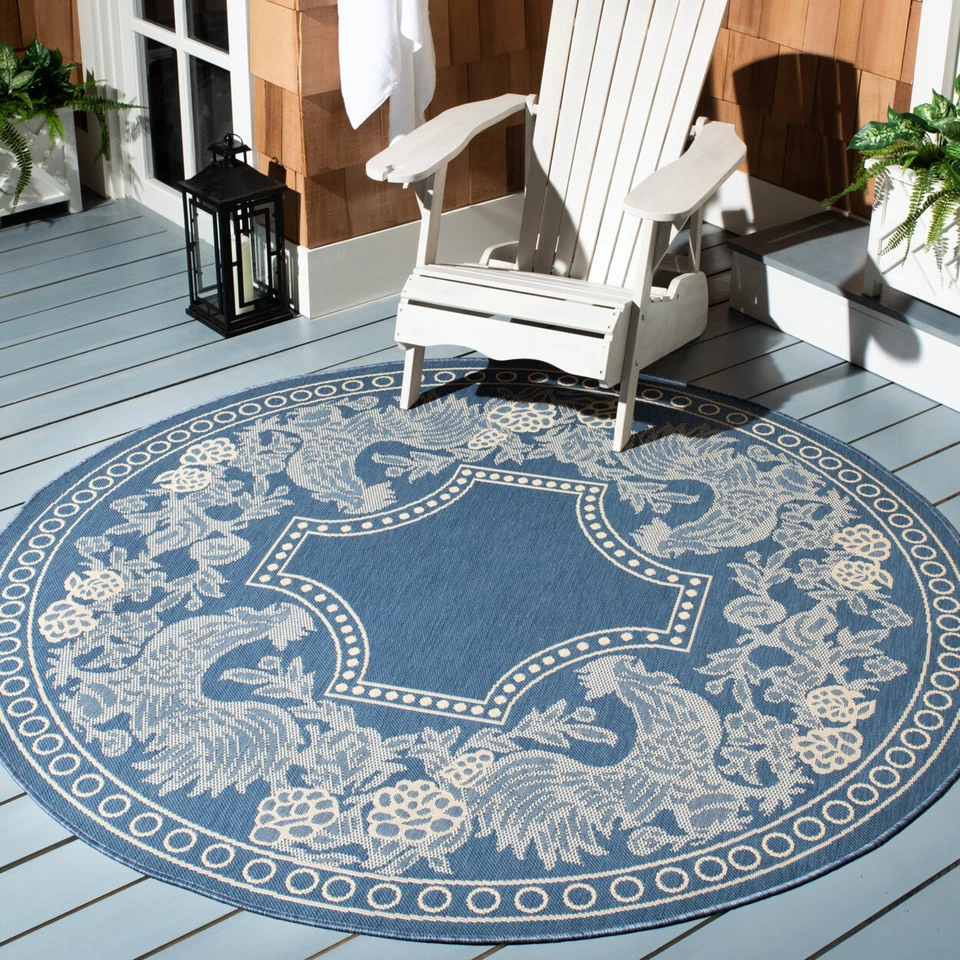 SAFAVIEH Outdoor CY3305-3103 Courtyard Blue / Natural Rug - Image 2 of 4