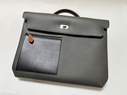 NEW Hermes Kelly Depeche 36 Colormatic Vert De Gris Black Fauve