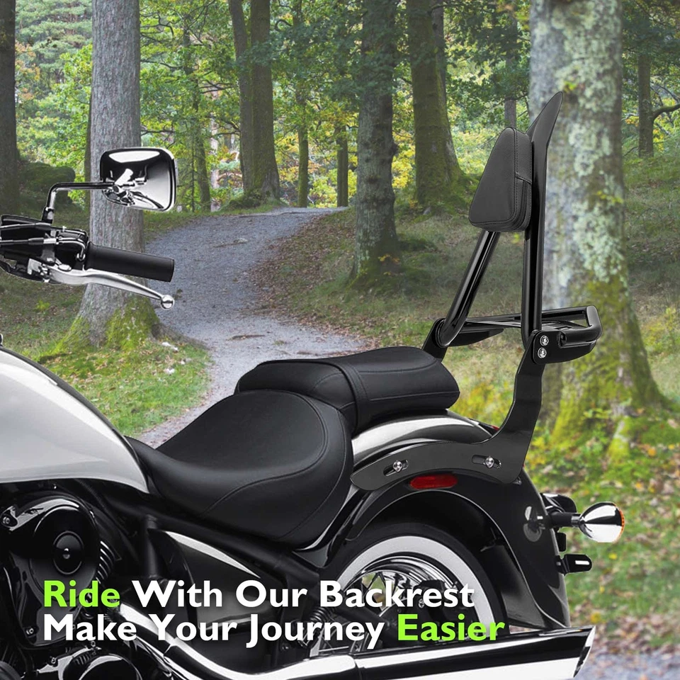 Respaldo de pasajero negro barra Sissy portaequipajes para Kawasaki Vulcan 2000 VN2000 Foto 3 de 4