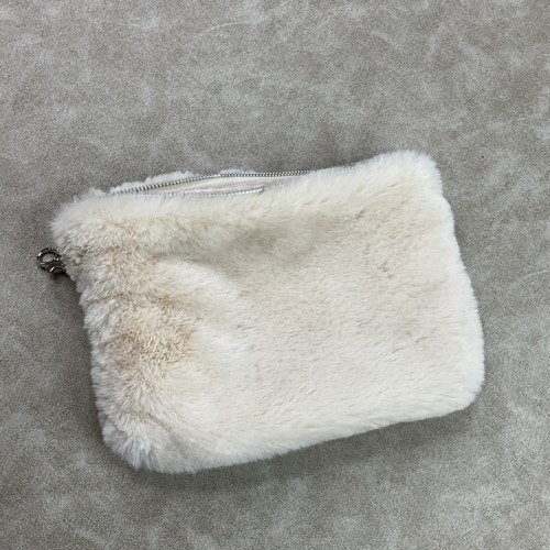 Free People Wristlet Pouch Cream Faux Fur Purse Cosmetic Bag Small Clip-on - Picture 6 of 7