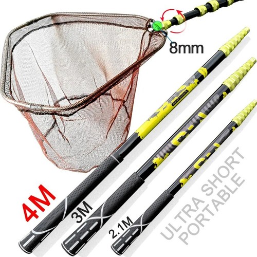Red de desembarco de peces triangular plegable de 2,1 M/4 M carbono con mango de caña herramientas de pesca - Imagen 1 de 33