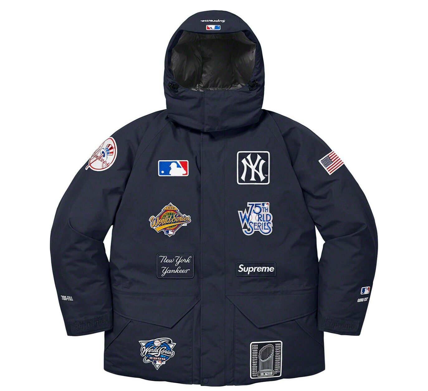 SUPREME NEW YORK YANKEES GORE-TEX 700-FILL DOWN JACKET Navy Medium