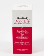 NutraBlast BORIC LIFE 30 Vaginal Suppositories 600mg Feminine Odor Control 2027