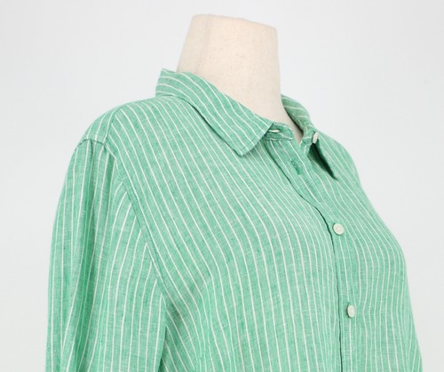 TALBOTS $100 Linen Boyfriend Shirt Firefly Stripe in Green Size XL - Picture 3 of 7