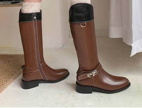 Women's Chic Round Toe Buckle Strap Knee High Boots Winter leather Flats Shoes - Bild 6 von 11