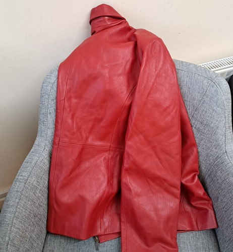 LLD Red Leather Jacket UK 18 Zipped Fitted Soft Feel Collared - Picture 11 of 11