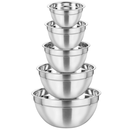 5-Pc Stainless Steel Mixing Bowl Set Nesting Salad Bowls for Meal Prep